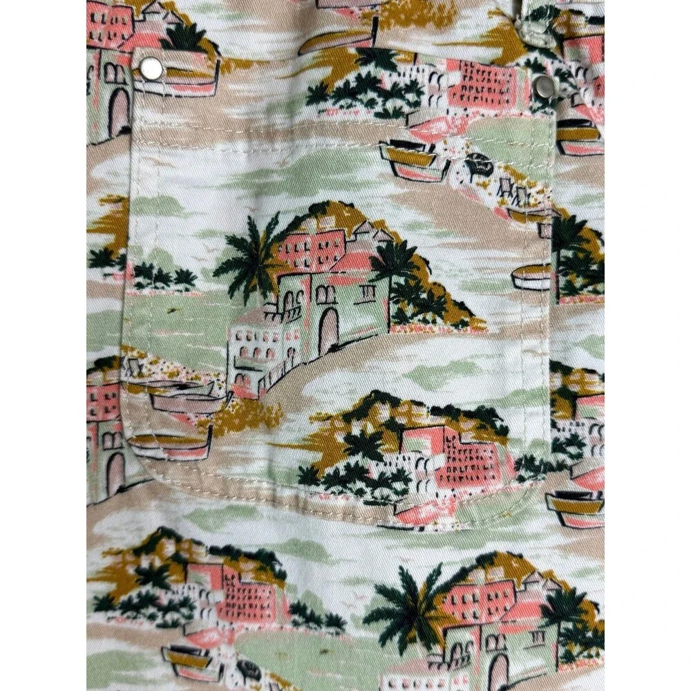 Boden Women 10P Mediterranean‎ Scenic Print Denim Mini Skirt Multi Color Cotton